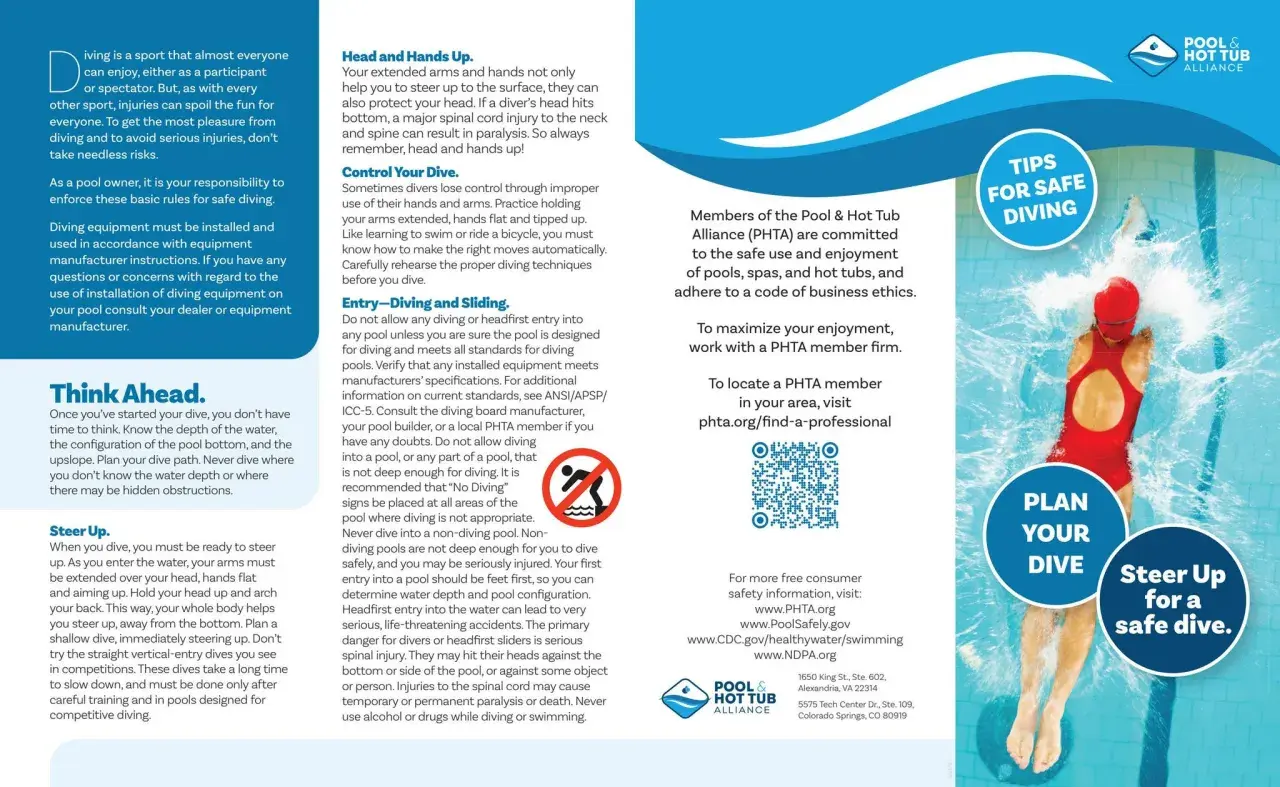Tips for safe diving: steer up, plan your dive, and always think ahead to avoid injury.