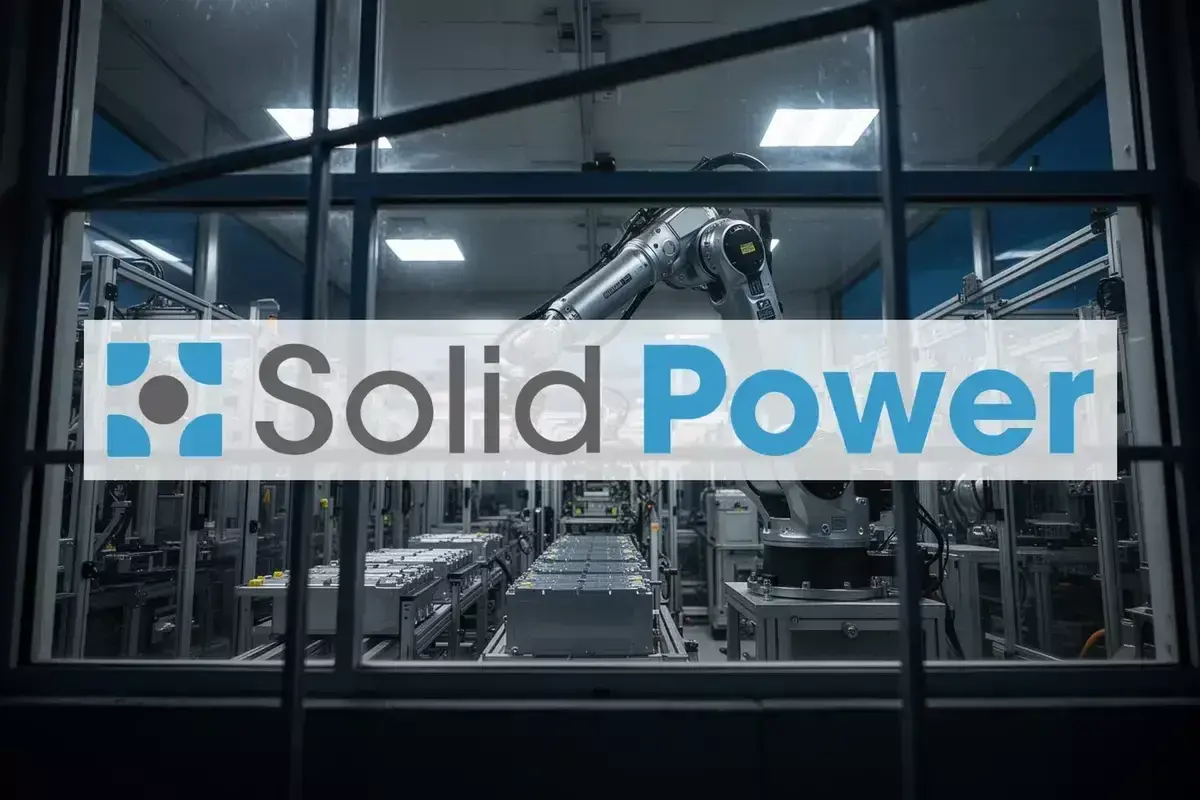 Roboterarme in einer Fabrik, die Batterien für die Solid Power Aktie produzieren.