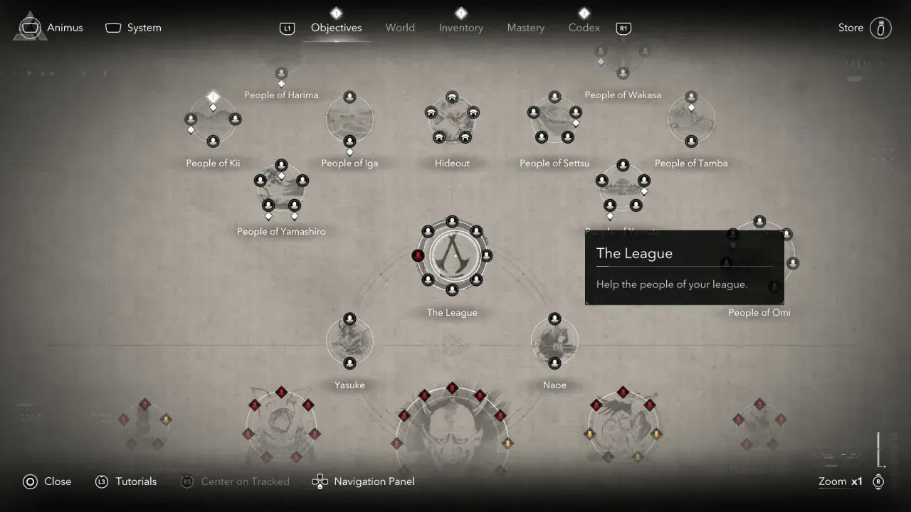 Mapa celów w nowym Assassin's Creed. Gracze mogą wybrać "The League", by pomóc ludziom swojej ligi.