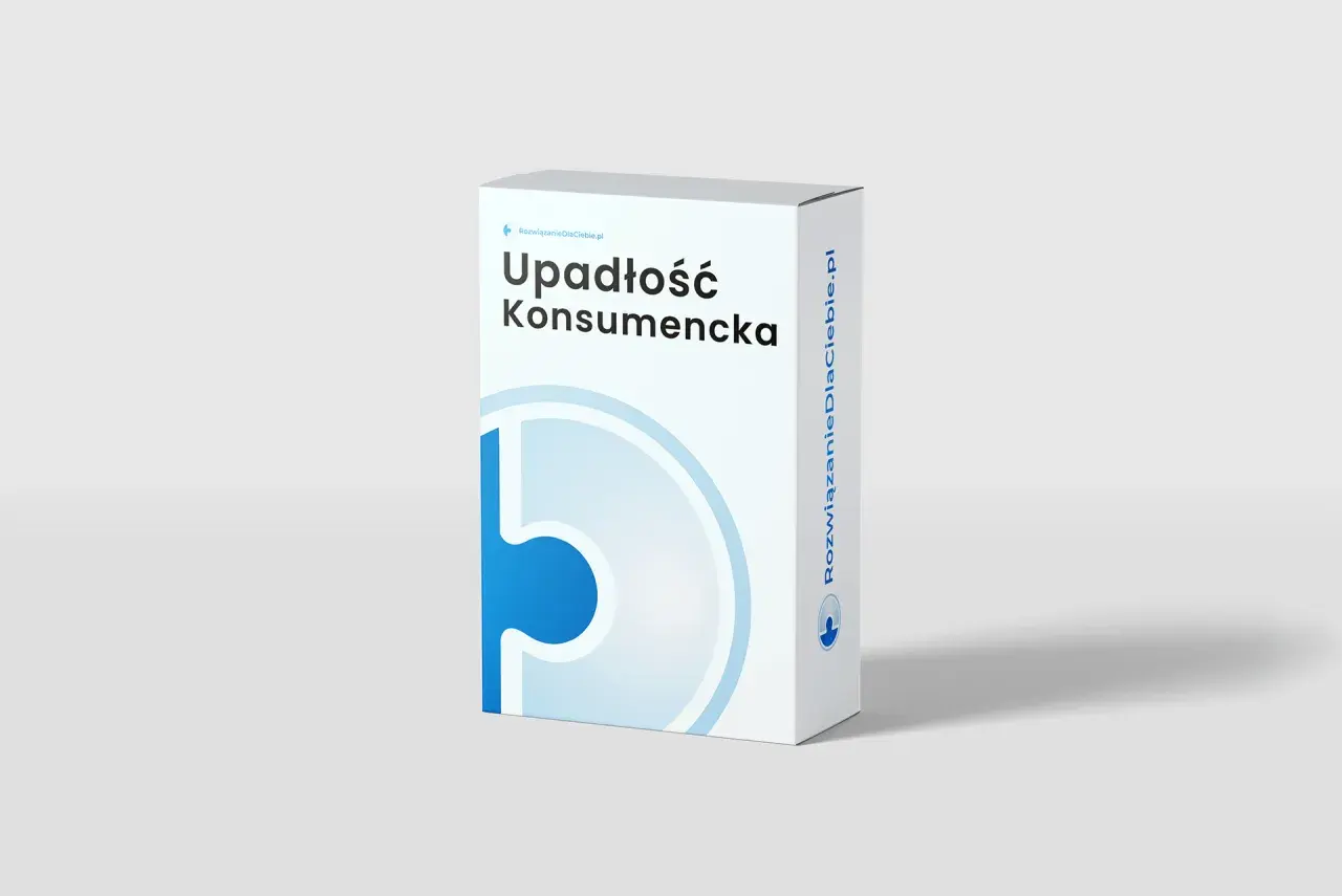 Pudełko z napisem "Upadłość Konsumencka" i logo. Dowiedz się, na czym polega upadłość konsumencka i jak uzyskać pomoc.