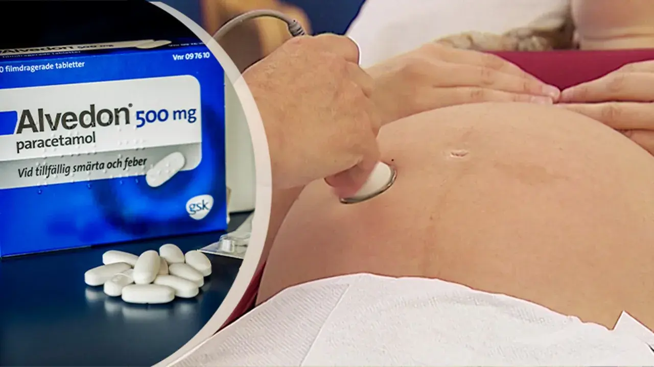 Alvedon paracetamol för gravid. En gravid mage undersöks med ultraljud.
