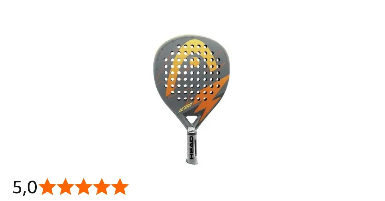 Racchetta da padel HEAD Icon, grigia con dettagli arancioni e gialli, logo HEAD ben visibile.