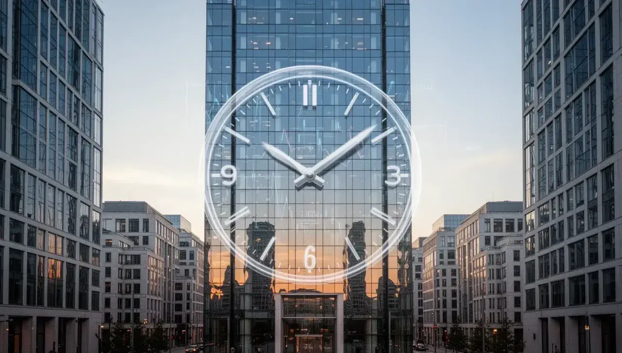 Moderne Gebäude mit einer großen Uhr, die auf den xtrackers ii eur overnight rate swap ucits etf hinweist.