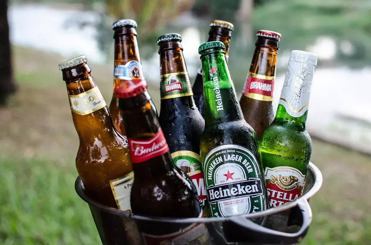Wiadro pełne zimnego piwa, idealne na relaks. Wśród nich Heineken, Stella Artois, Brahma i inne.