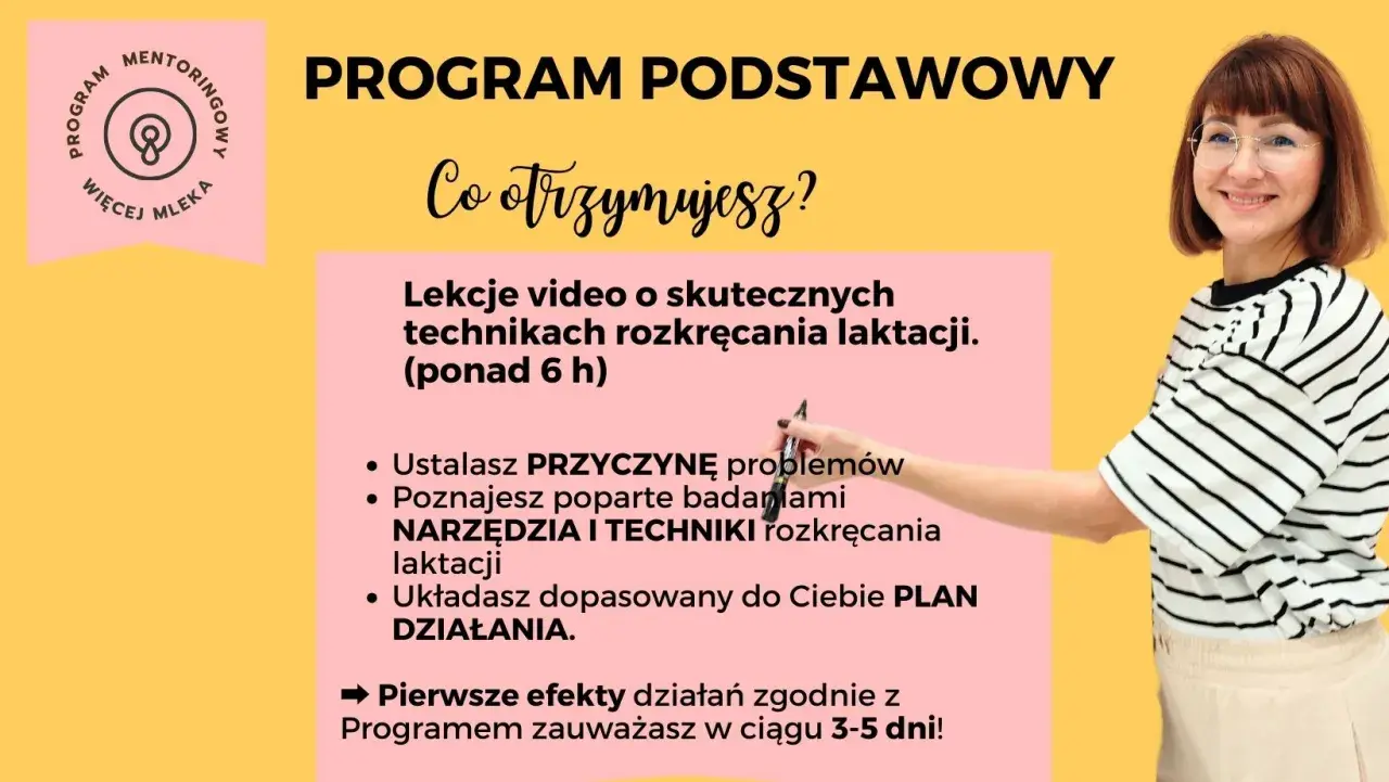 Program podstawowy: jak wspomóc laktację. Lekcje video, narzędzia i techniki rozkręcania laktacji, plan działania. Efekty w 3-5 dni!