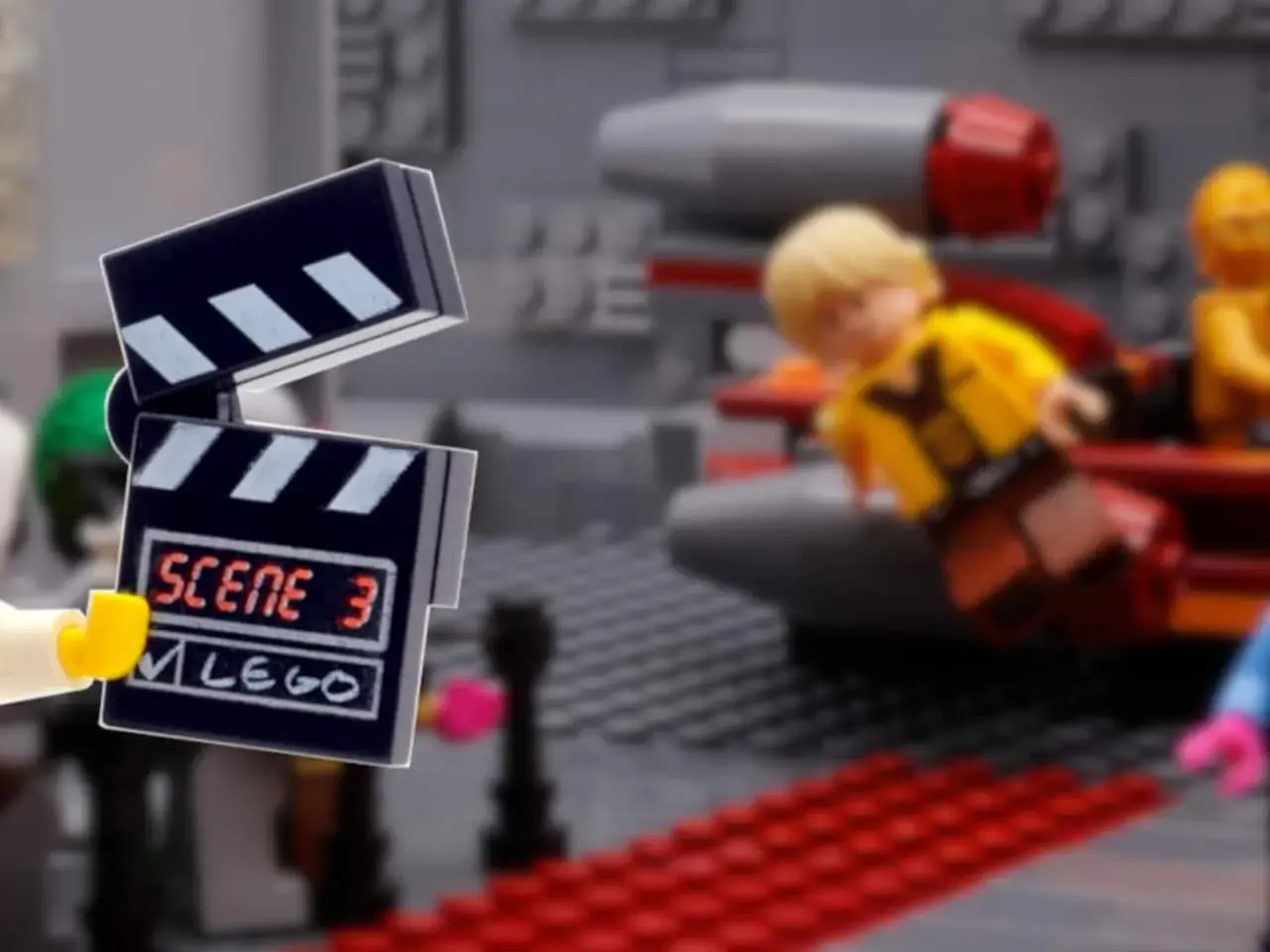 Szene 3 für ein **Lego stop motion** Abenteuer! Luke Skywalker und C-3PO sind bereit für die nächste Aufnahme.