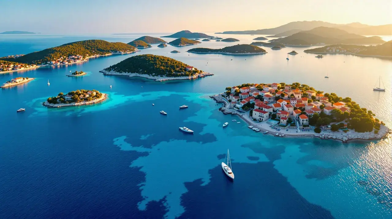 Traumhafte Küstenlandschaft mit vielen kleinen Inseln, die zum Erkunden einladen. Man fragt sich, wie viele Inseln hat Kroatien wirklich?