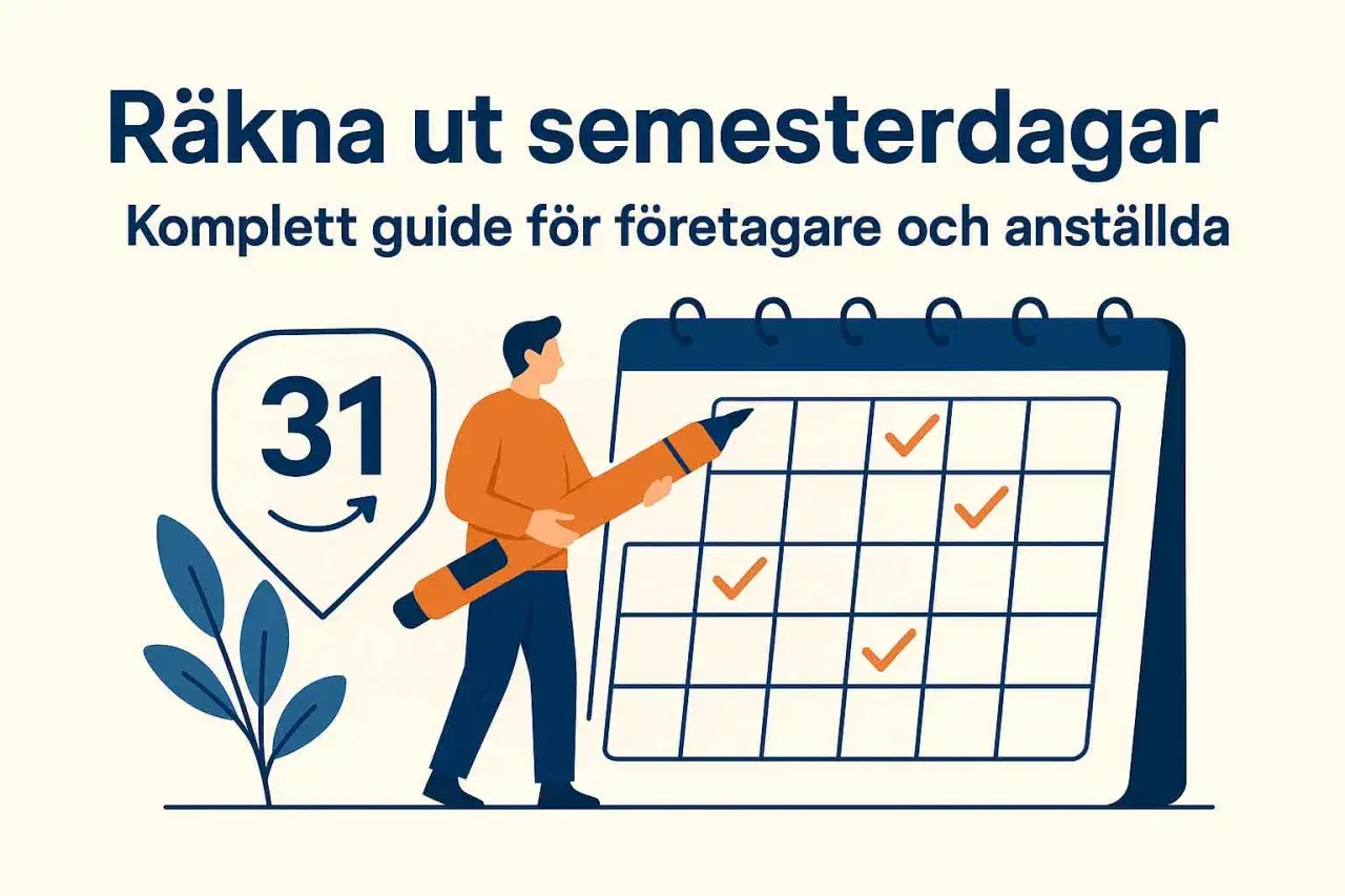 Man räknar semesterdagar med en stor penna på en kalender. En guide för hur man kan ta ut semester i pengar, hur mycket.