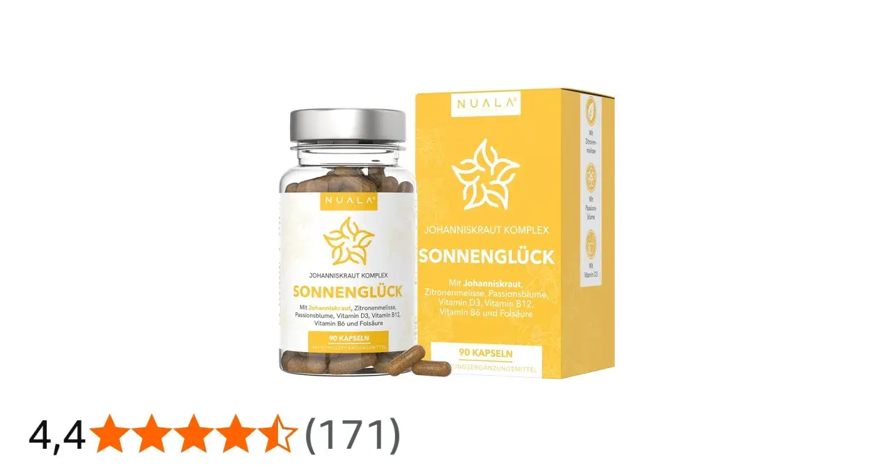 Nuala Sonnen glück: Johanniskraut Komplex mit Vitamin D3, B-Vitaminen und Folsäure für Ihr Wohlbefinden.