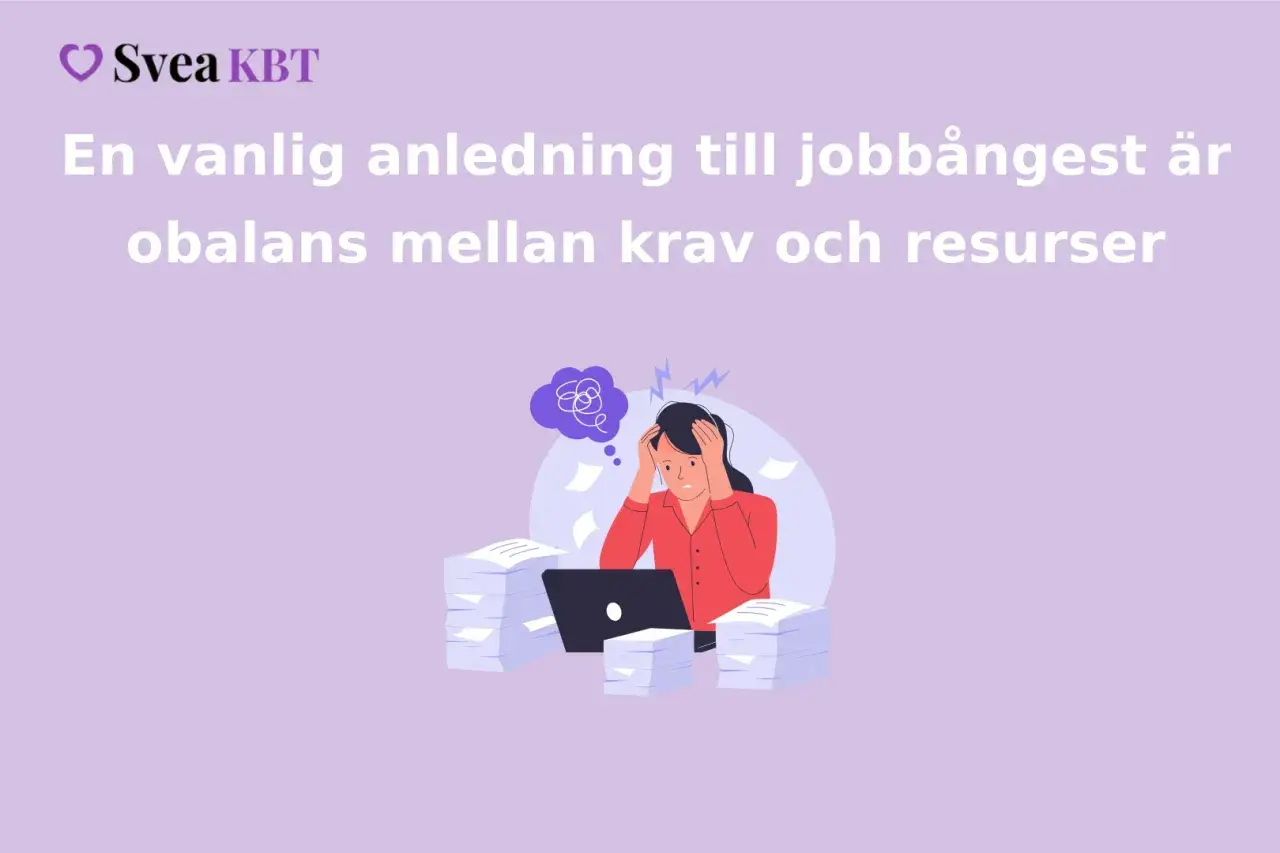 En kvinna med jobbångest sitter vid en dator omgiven av högar med papper.
