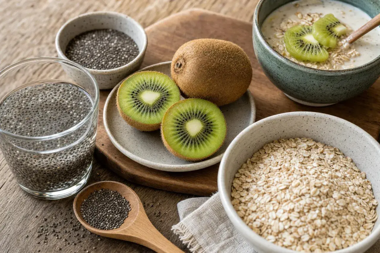 Semi di chia, fiocchi d'avena e kiwi: ingredienti naturali per combattere l'intestino pigro. Rimedi gustosi e salutari.