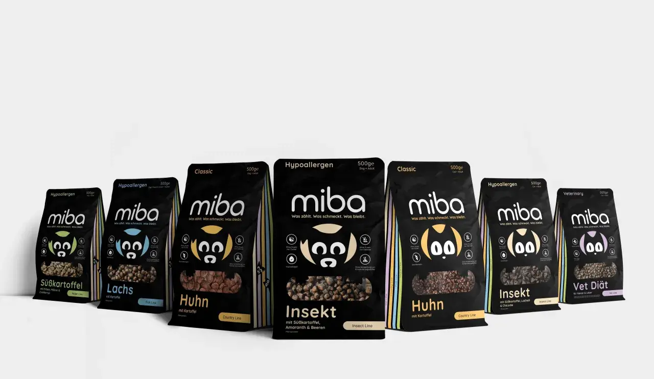 Miba Hundefutter-Sorten: Süßkartoffel, Lachs, Huhn, Insekt. Hypoallergen und Classic Linien, was ist Monoprotein?