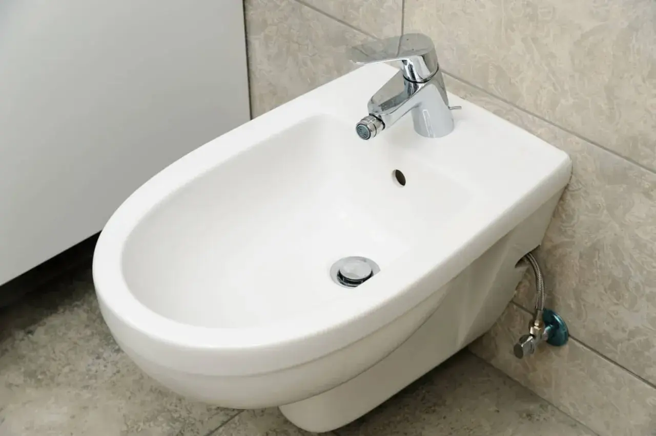 Bidet bianco in ceramica con rubinetto cromato. Se il tuo bidet è otturato, ecco come sturare il bidet in modo efficace.
