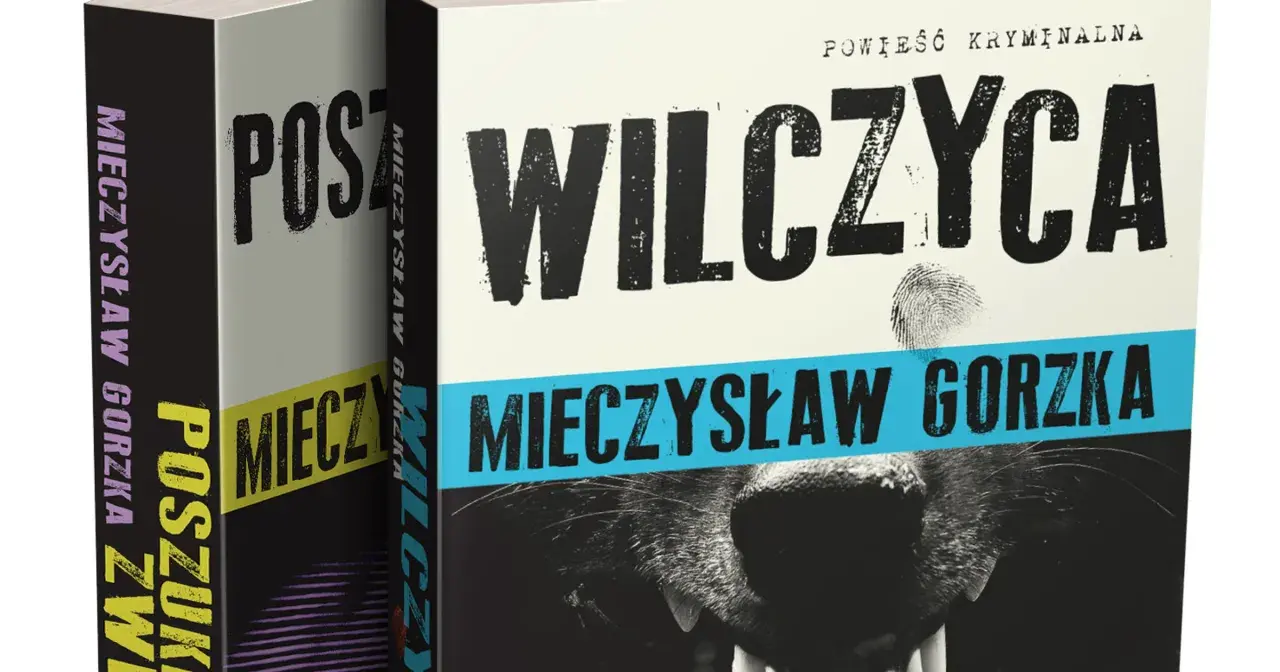 Okładka kryminału "Wilczyca" Mieczysław Gorzka. Widoczny fragment pyska wilka i odcisk palca.