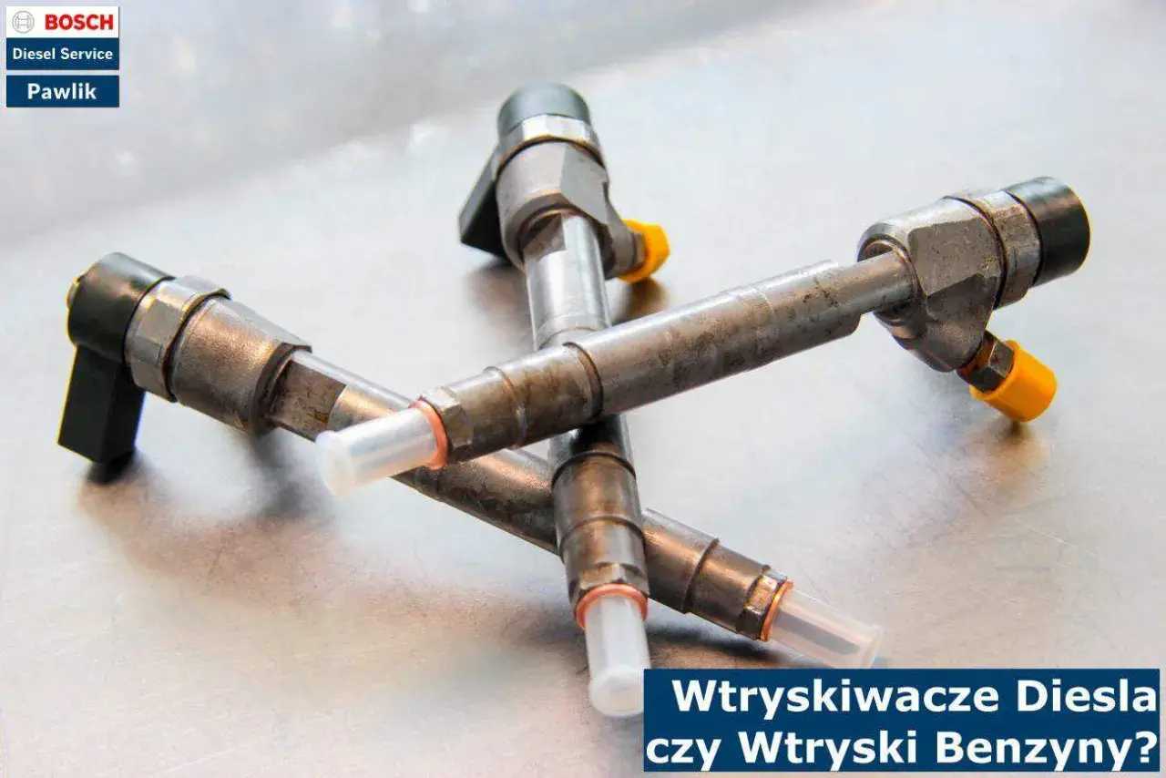 Trzy wtryskiwacze diesla leżą na metalowej powierzchni. Różne rodzaje wtryskiwaczy mogą wpływać na pracę silnika.