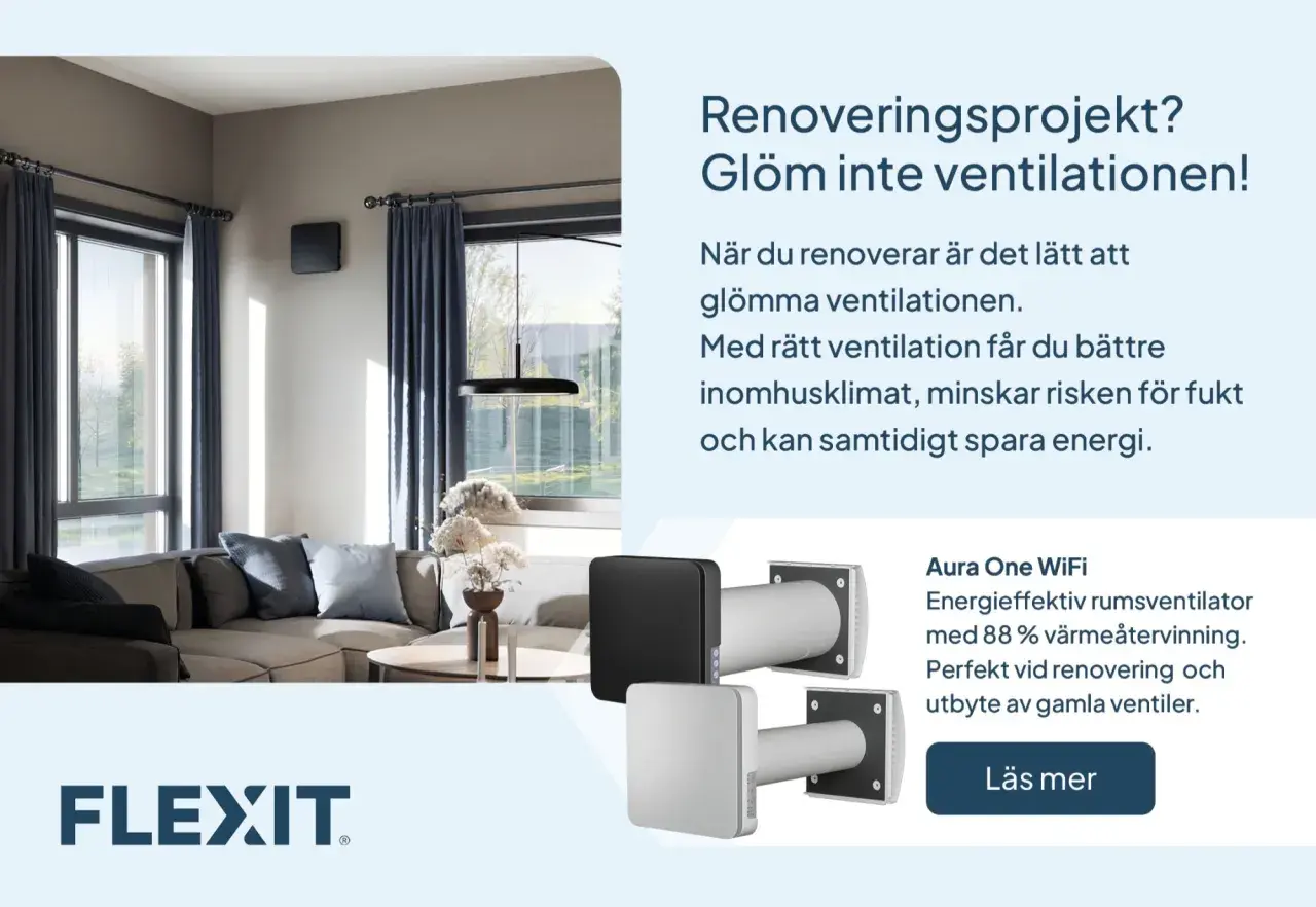 Renovera ditt småhus smart med energieffektivisering. Flexit Aura One WiFi ger bättre inomhusklimat och sparar energi.