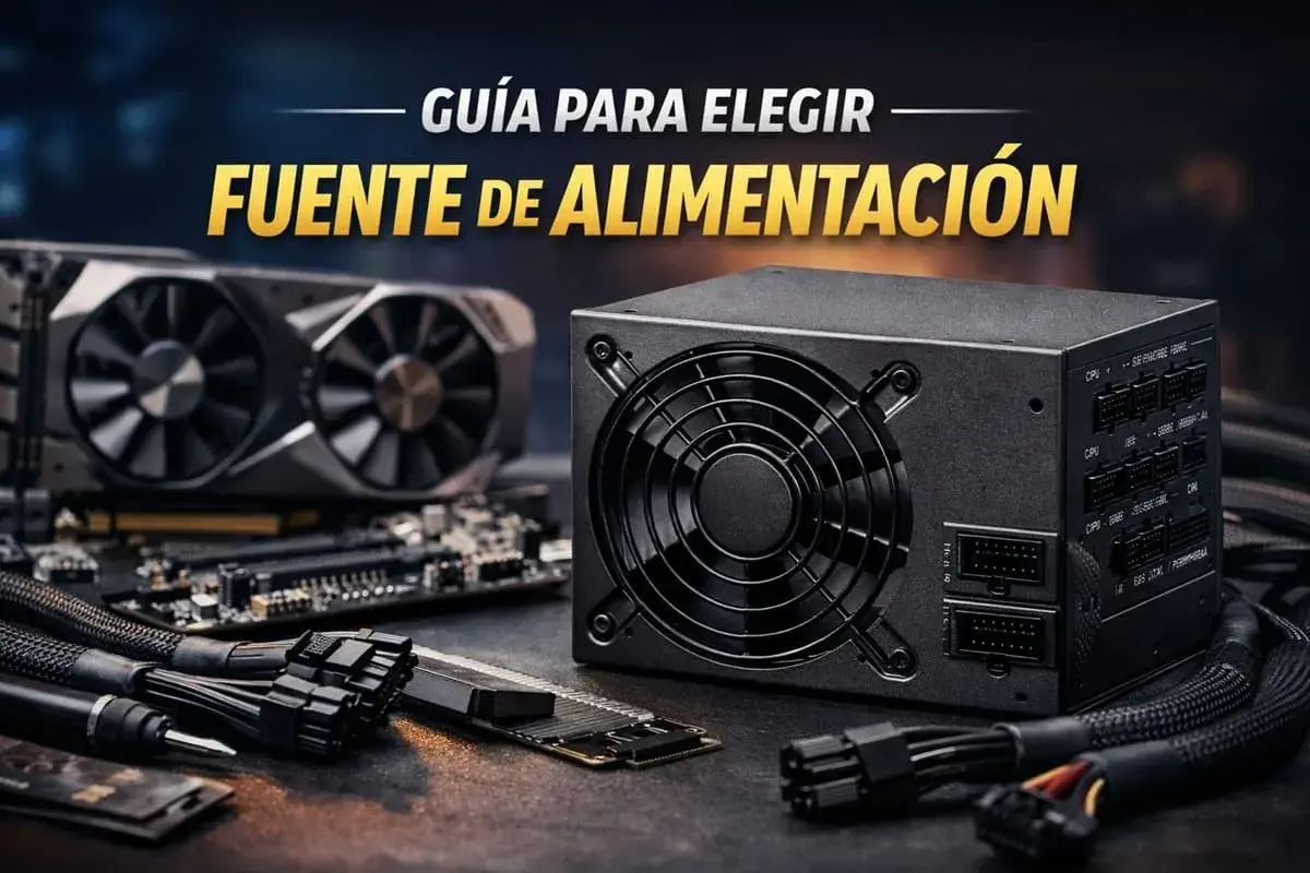 Guía para elegir fuente de alimentación. Componentes de PC, incluyendo una fuente de poder y tarjeta gráfica, para saber qué fuente de alimentación tienes.
