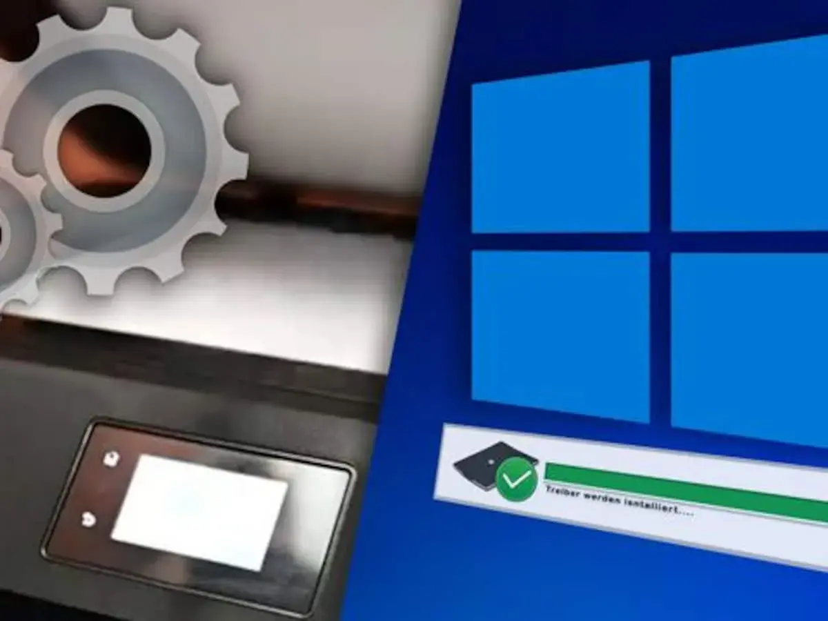 Scanner-App für Windows 11 wird installiert. Zahnräder und ein Drucker deuten auf die Einrichtung hin.