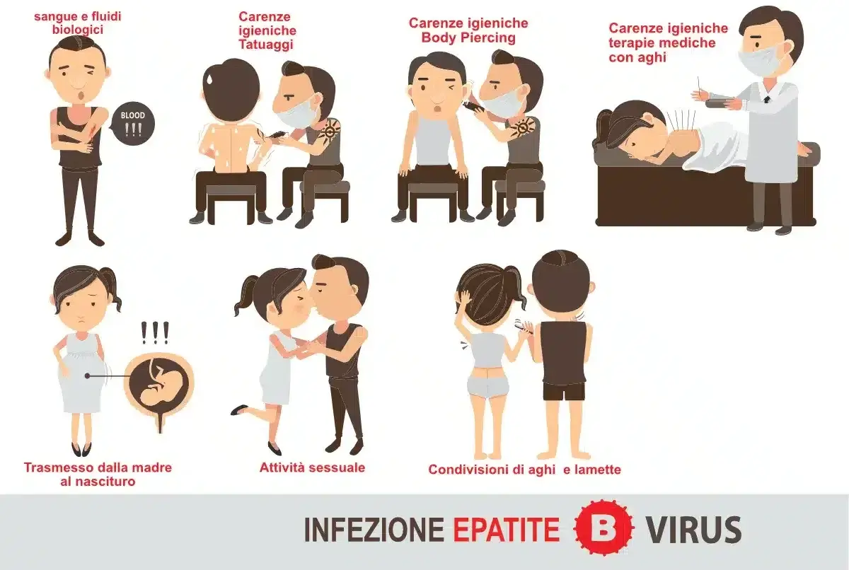 Epatite B come si trasmette: sangue, tatuaggi, piercing, sesso, aghi condivisi, madre-figlio.