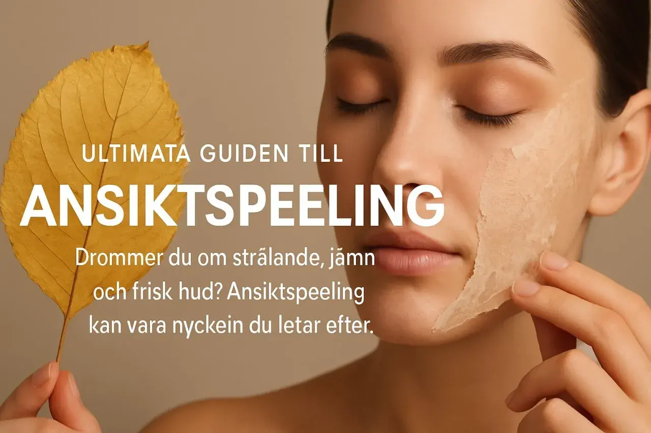 En kvinna med slutna ögon drar försiktigt bort ett lager av peeling från sitt ansikte, som om hon avslöjar ny, strålande hud.