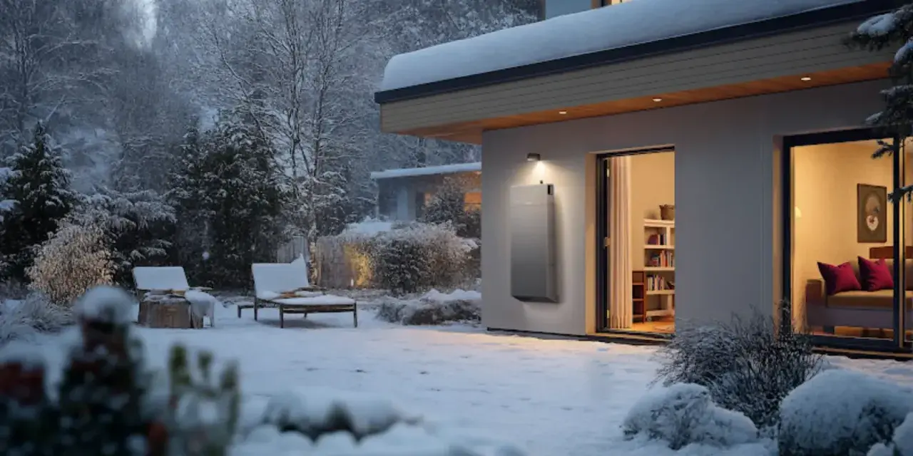 Un moderno sistema di riscaldamento per casa senza termosifoni, ideale per riscaldare casa senza termosifoni e senza spendere troppo, in un giardino innevato.