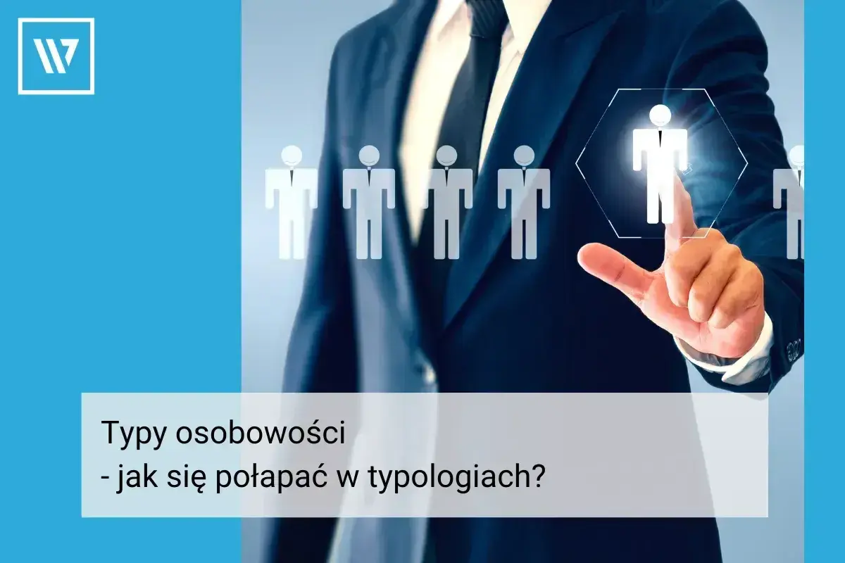 Biznesmen wybiera jednego z wielu ludzi, symbolizując 16 typów osobowości i ich zrozumienie.
