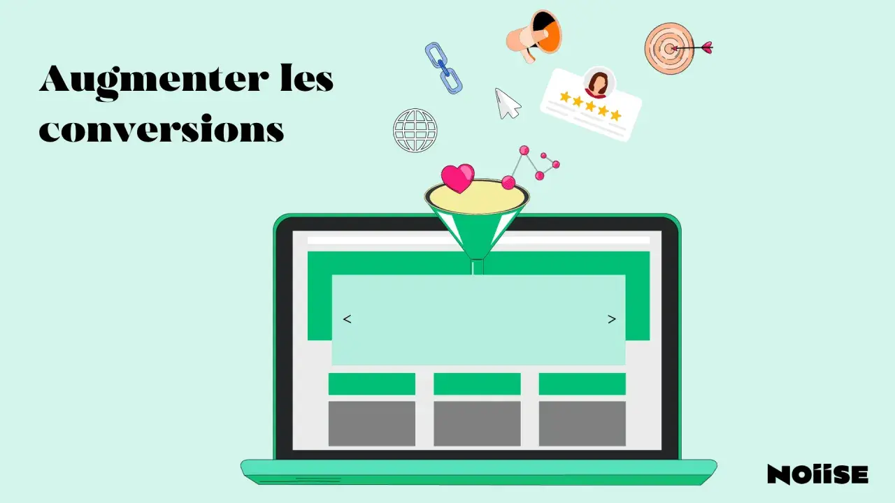 Augmenter les conversions : un entonnoir de marketing sur un ordinateur portable, symbolisant l'optimisation du taux de conversion.