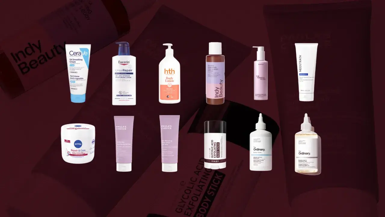 Hudvårdsprodukter för att behandla keratosis pilaris, inklusive krämer, lotions och exfolierande stift.