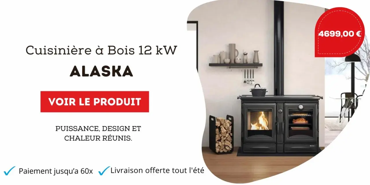Cuisinière ALASKA, une merveille de cuisine au feu de bois alliant puissance et design. Parfait pour réchauffer votre foyer.