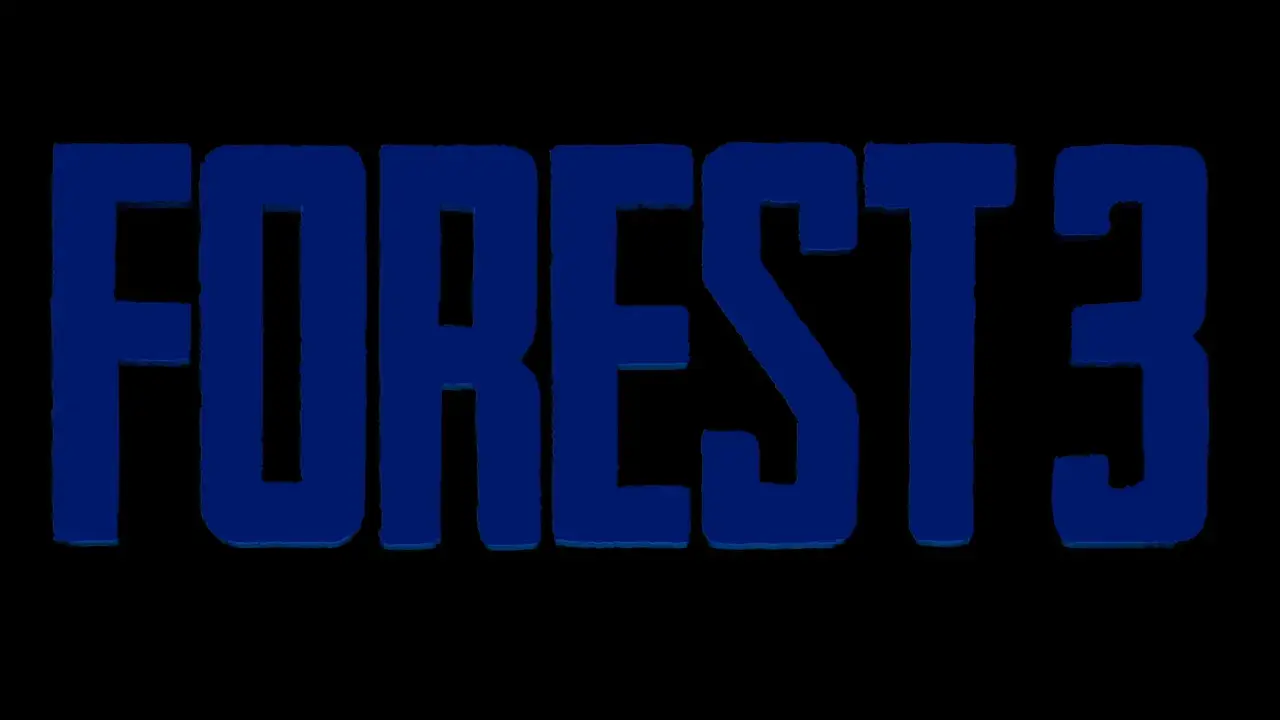 Napis "FOREST 3" w kolorze niebieskim, z efektem 3D, na czarnym tle.