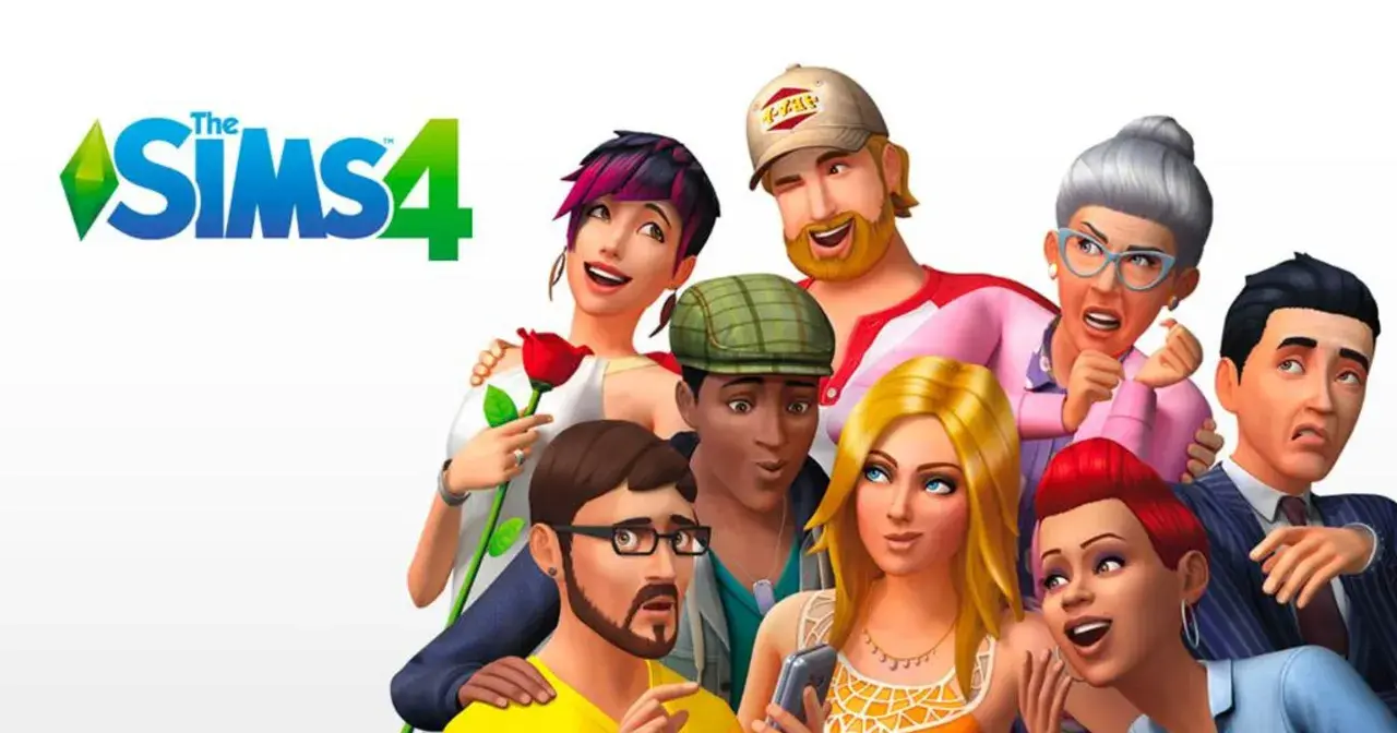 Grupa Simów z gry The Sims 4, która jest dostępna za darmo. Różnorodni Simowie, od młodych po starszych, tworzą radosną i barwną społeczność.