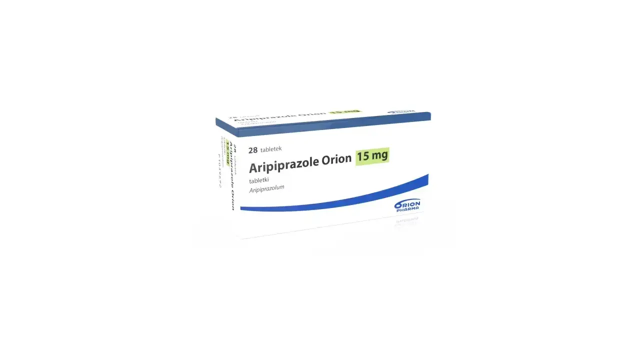 Opakowanie leku Aripiprazole Orion 15 mg, zawierające 28 tabletek.