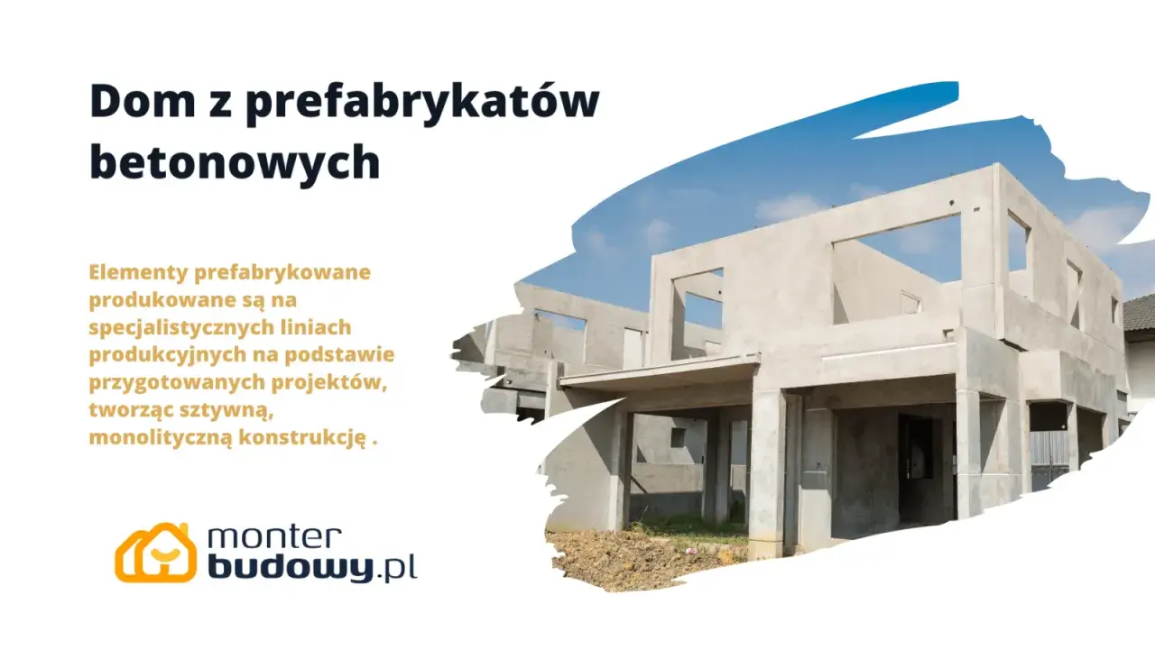 Budowa domu z gotowych elementów betonowych. Konstrukcja wznoszona z prefabrykatów na placu budowy.