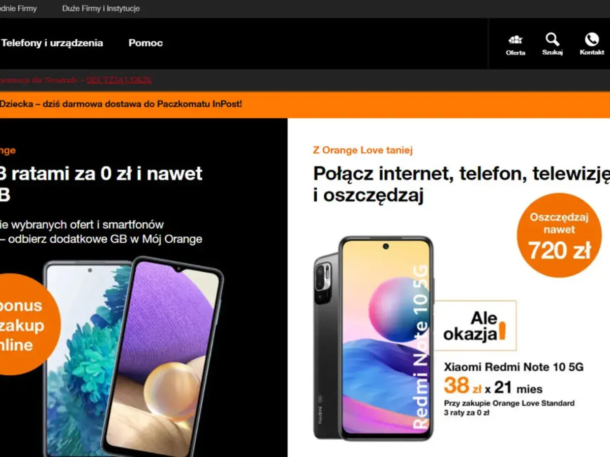 Sprawdź swój stan konta Orange i skorzystaj z promocji na telefony i internet. Xiaomi Redmi Note 10 5G za 38 zł miesięcznie.