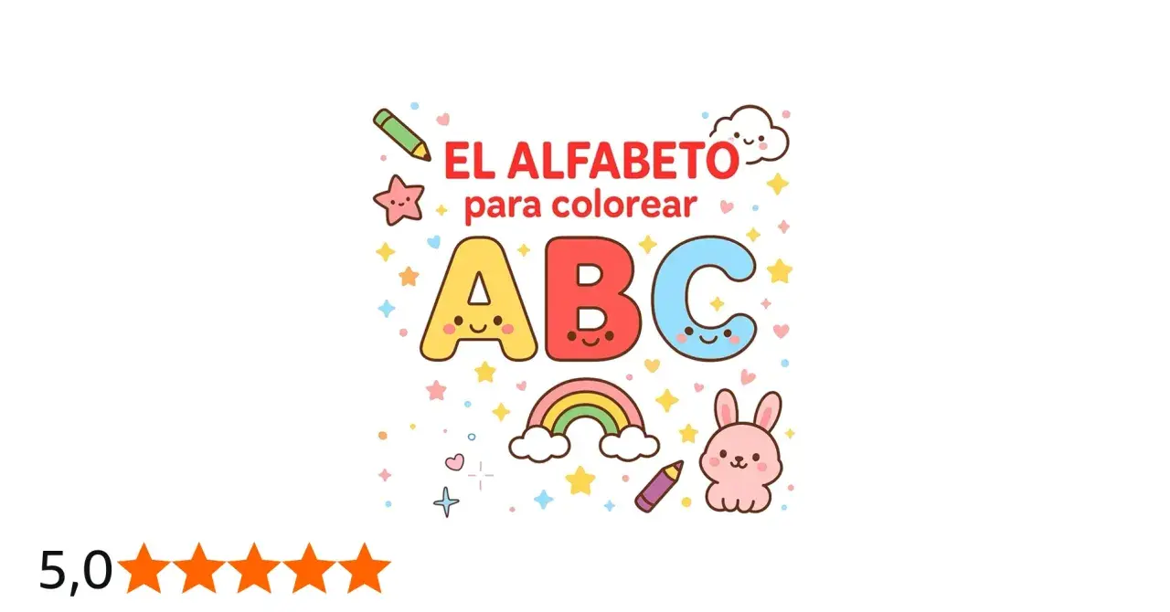 El ABC para colorear con un conejito, arcoíris y estrellas. ¡Diversión garantizada!