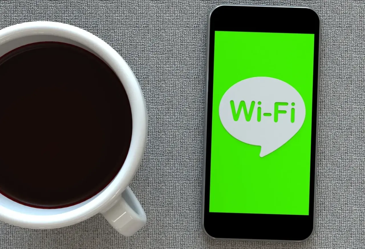 Kawa i smartfon z ikoną Wi-Fi. Zastanawiasz się, jak przyspieszyć internet?