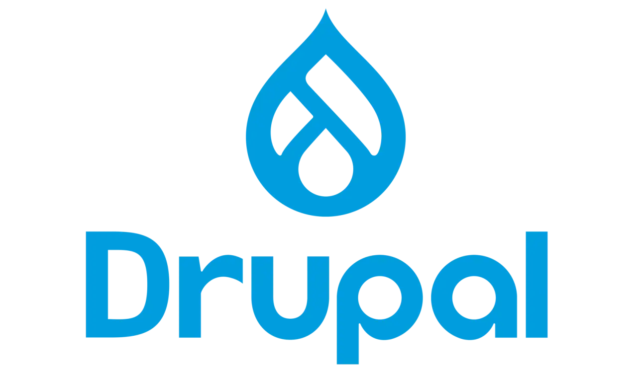 Logo bleu de Drupal, système de gestion de contenu, souvent utilisé avec Docker pour le développement.