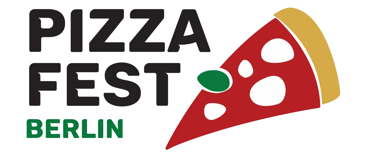Pizza Fest Berlin: Ein riesiges Stück Pizza mit grünen und weißen Belägen, das für das bevorstehende Pizza Festival in Berlin wirbt.