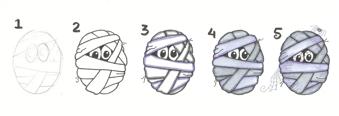 Tutorial paso a paso para crear kawaii faciles dibujos de halloween: una momia adorable.