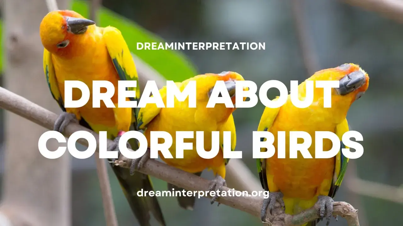 Tres loros amarillos brillantes posados en una rama. Soñar con pájaros de colores puede significar alegría y libertad.