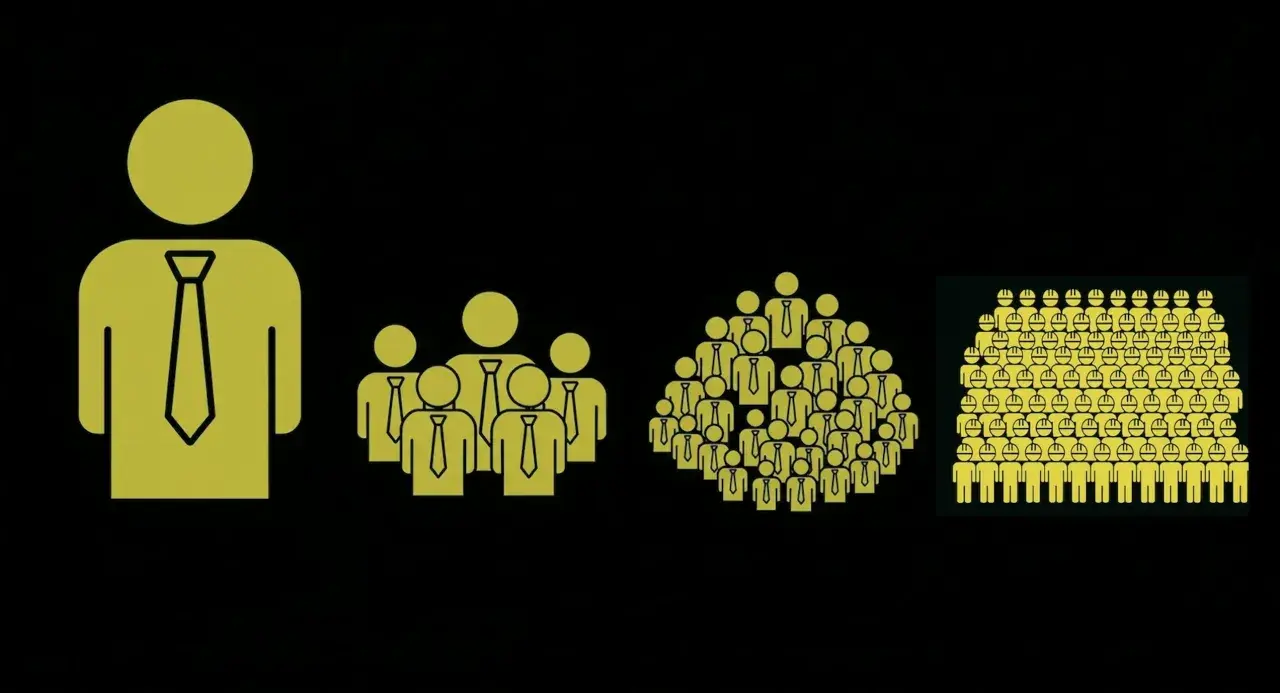 Icone di persone con cravatta, da una singola figura a una folla, per illustrare quanto prende un primario.