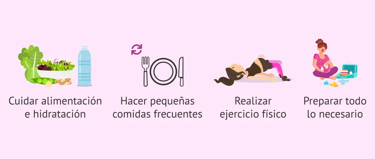 Consejos para la semana 36 de embarazo: cuidar alimentación, comer frecuente, ejercicio y preparar todo.
