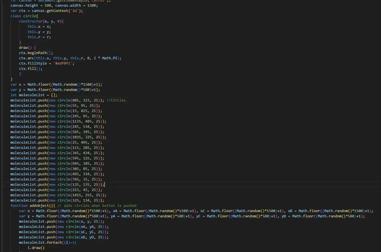 Code JavaScript pour supprimer un élément d'un tableau de cercles. La fonction `addobject` ajoute de nouveaux cercles.
