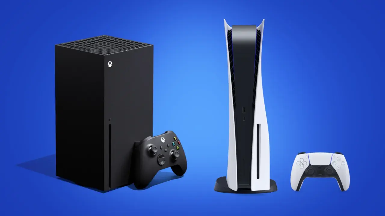 Czarny Xbox Series X i biały PlayStation 5 obok siebie. Kiedy nowy Xbox, to też nowy PlayStation.