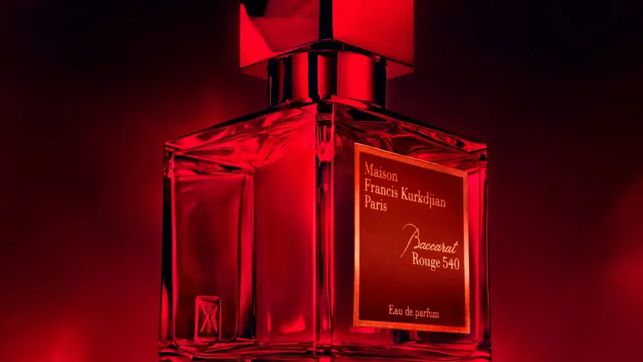 Luksusowy flakon Baccarat Rouge 540 Extrait, skąpany w intensywnej czerwieni, emanuje elegancją i wyrafinowaniem.