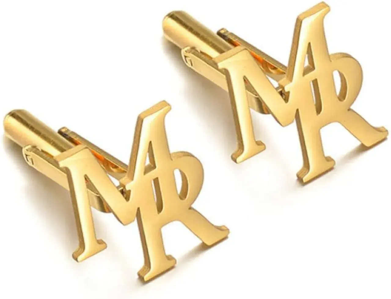 Gemelos dorados con iniciales "MR". Un toque de elegancia para tu atuendo.