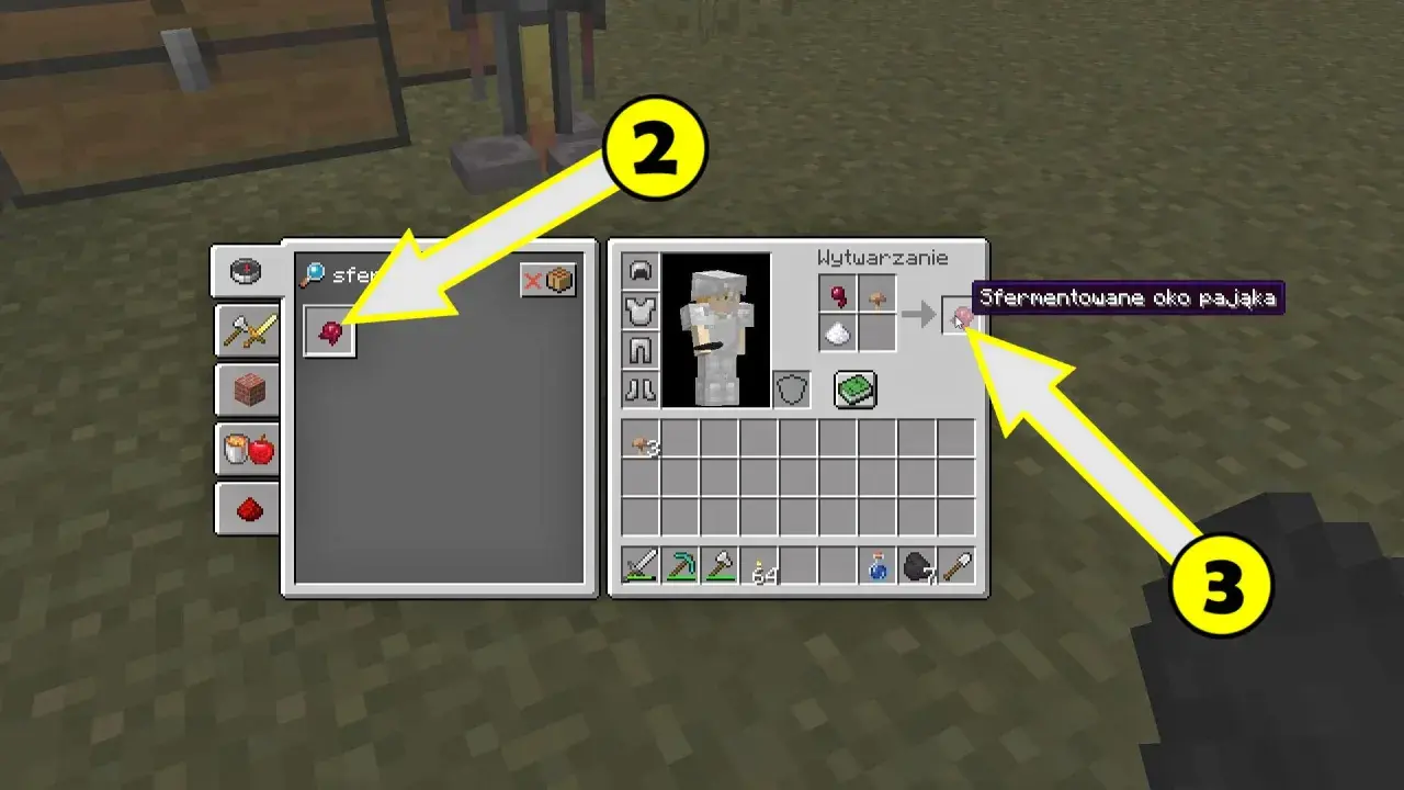 Jak się robi sfermentowane oko pająka w grze Minecraft: dodaj składniki do stołu rzemieślniczego.