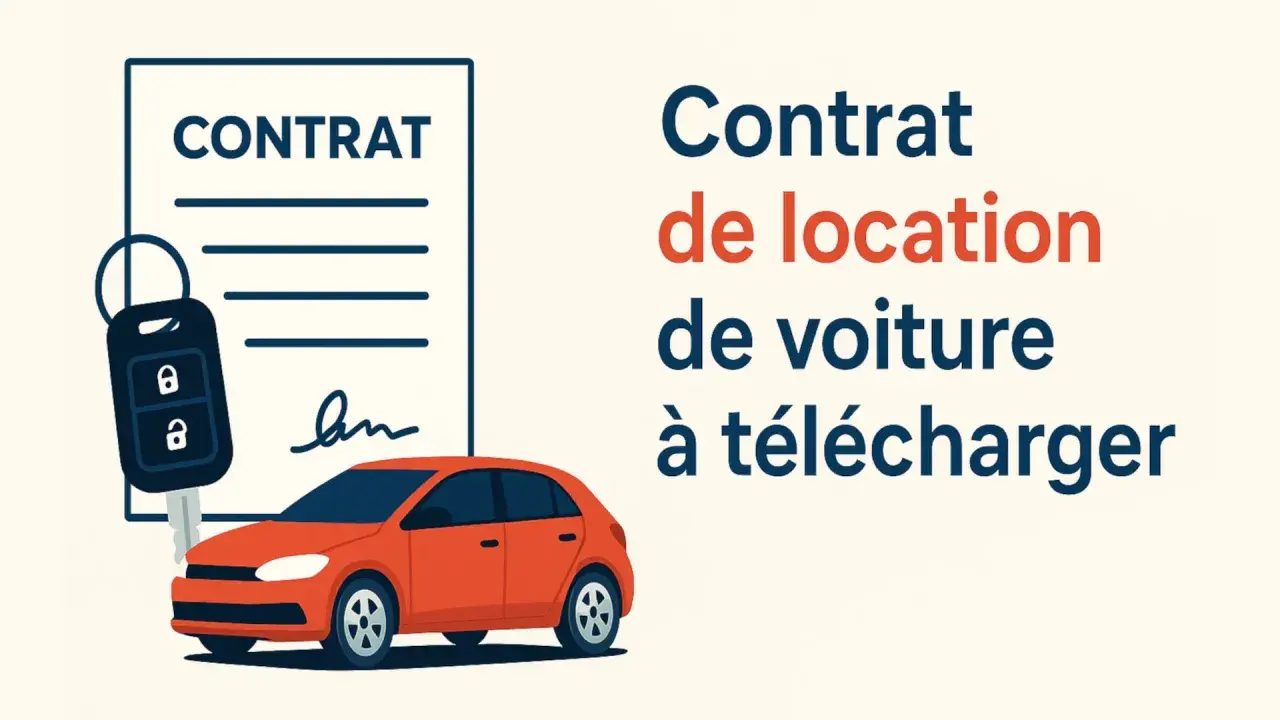 Contrat de location voiture entre particulier : une clé, une voiture orange et un document signé. Téléchargez votre contrat de location de voiture.