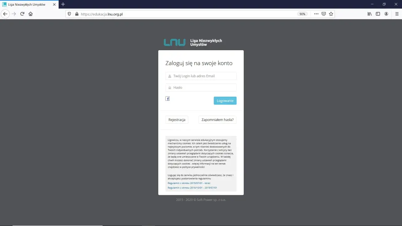 Strona logowania do serwisu edukacyjnego Liga Niezwykłych Umysłów. Wpisz login i hasło, by rozpocząć naukę.