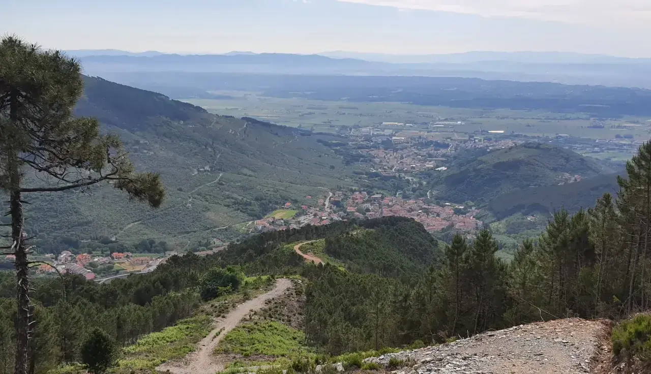 Panoramica mozzafiato con un sentiero tortuoso tra i pini, che conduce a un villaggio incastonato tra le colline. Buti cosa vedere in questo paesaggio incantevole.